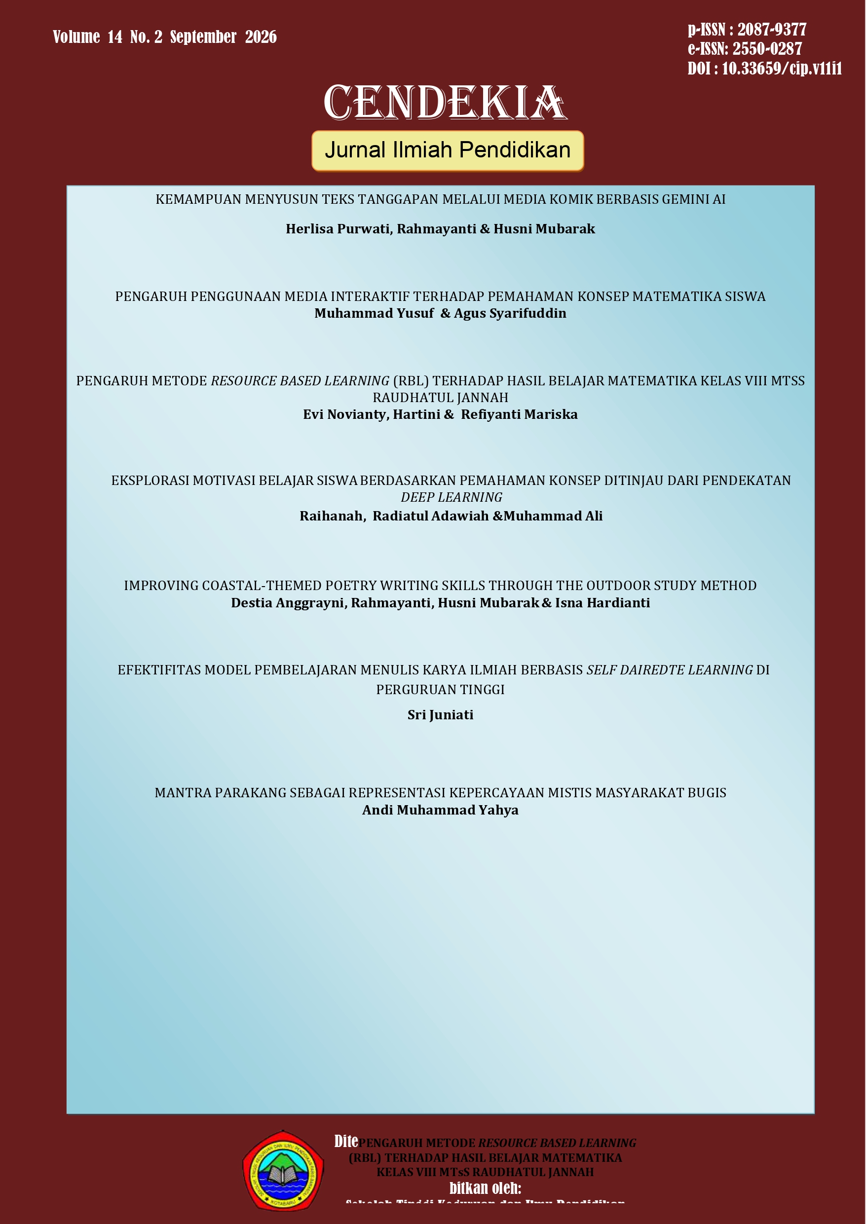 					Lihat Vol 14 No 2 (2026): Cendekia: Jurnal Ilmu Pendidikan
				